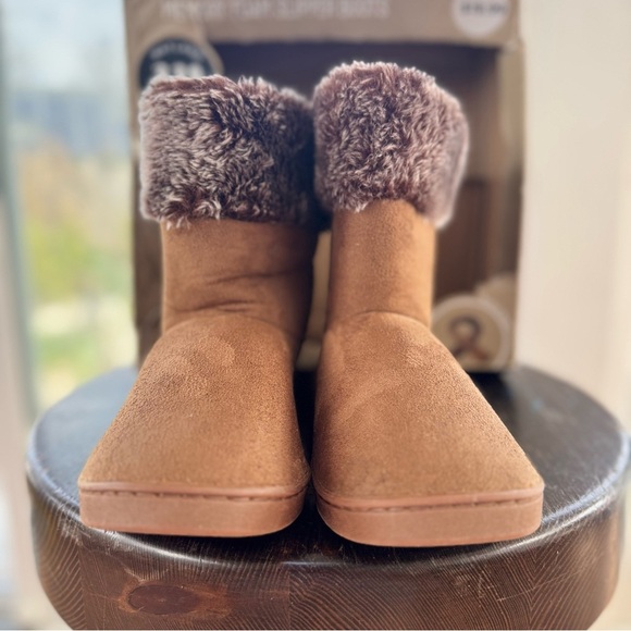Wayland Square Women's Memory Foam Slipper Boots Size S 7/8 Brown W/Scarf Gift - Picture 3 of 14